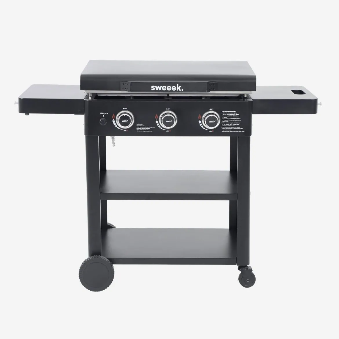 Piastra plancha a gas a 3 bruciatori con carrello