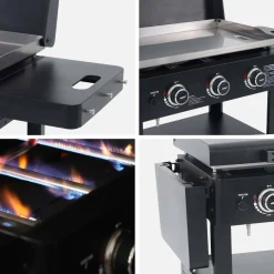 Piastra plancha a gas a 3 bruciatori con carrello e utensili