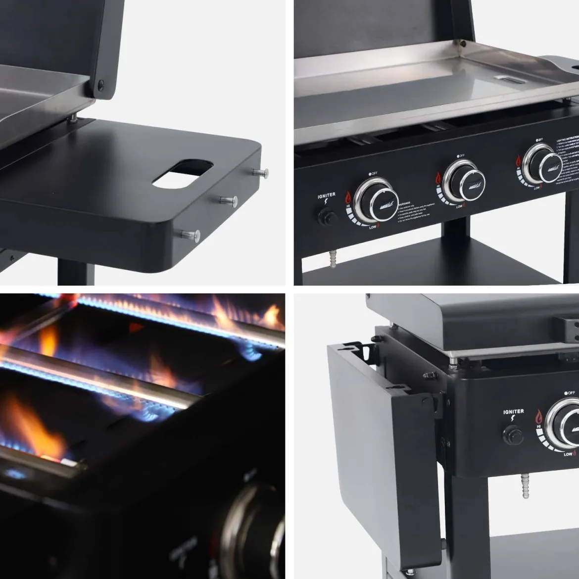 Piastra plancha a gas a 3 bruciatori con carrello e utensili