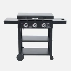 Piastra plancha a gas a 3 bruciatori con carrello e utensili