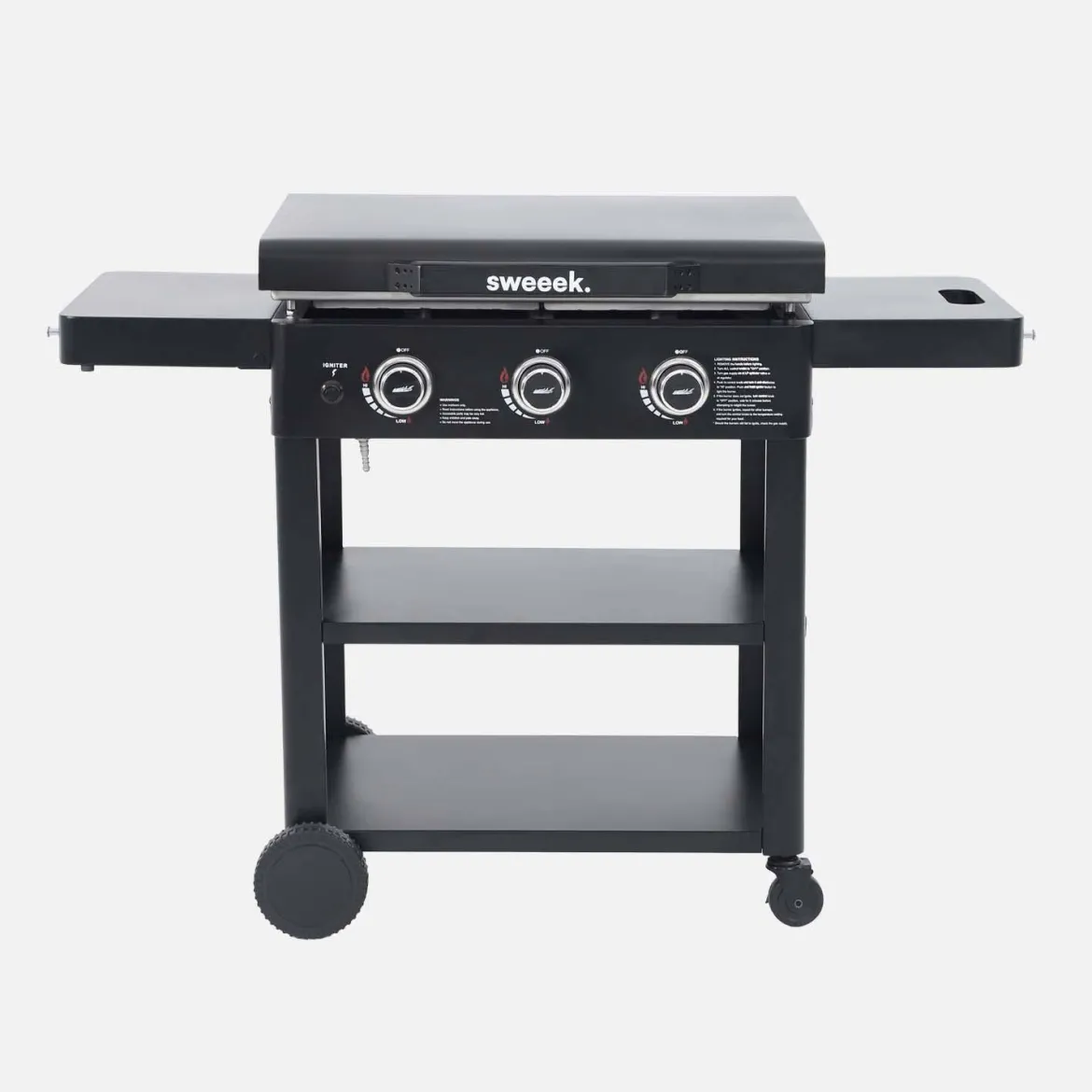 Piastra plancha a gas a 3 bruciatori con carrello e utensili