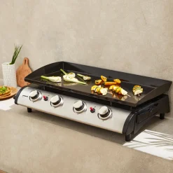 Piastra plancha a gas a 4 bruciatori con utensili