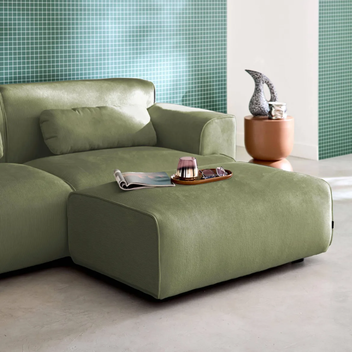 Poggiapiedi per divano Wallas velluto a coste, 3 posti