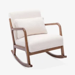 Poltrona a dondolo scandinava in legno e tessuto bouclé