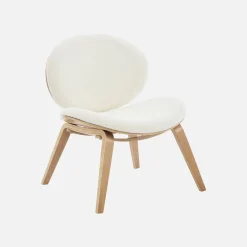 Poltrona con finiture effetto legno curvato e tessuto bouclé