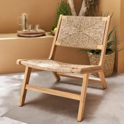 Poltrona da giardino in legno e resina effetto paglia