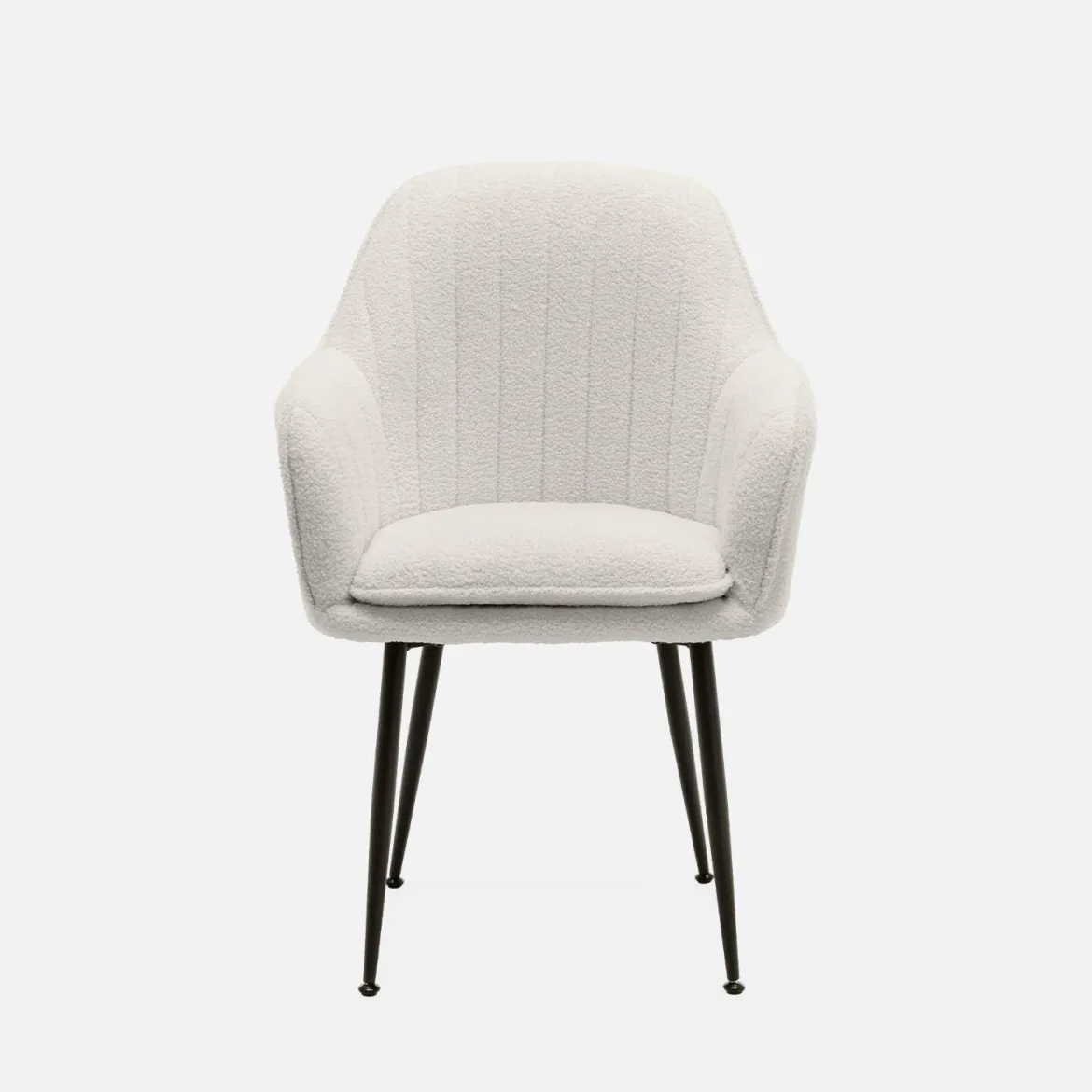 Poltrona in tessuto bouclé con gambe in metallo