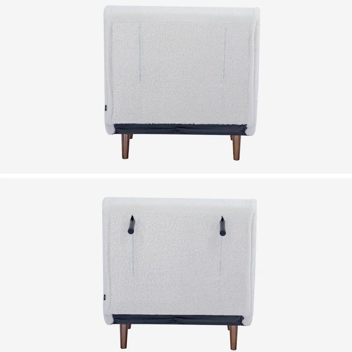 Poltrona letto bouclé con base in legno