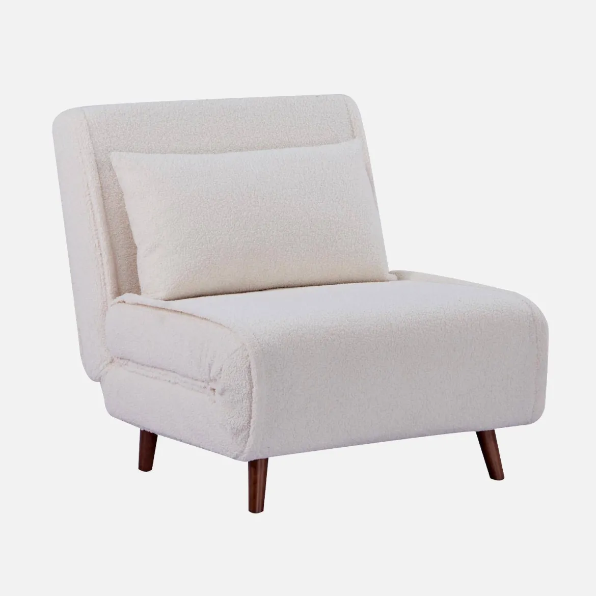 Poltrona letto bouclé con base in legno