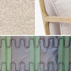 Poltrona scandinava a dondolo in legno e tessuto bouclé