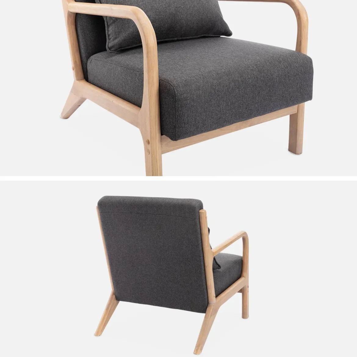 Poltrona scandinava in legno e tessuto con braccioli
