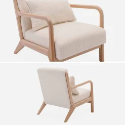 Poltrona scandinava in legno e tessuto bouclé testurizzato
