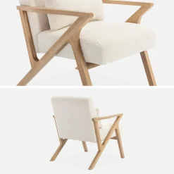 Poltrona scandinava in legno di hevea e bouclé