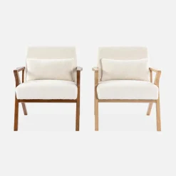Poltrona scandinava in legno di hevea e bouclé