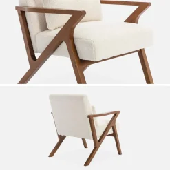 Poltrona scandinava in legno di hevea e bouclé