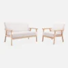 Poltrona scandinava in legno e tessuto bouclé