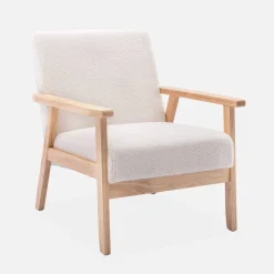Poltrona scandinava in legno e tessuto bouclé