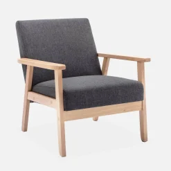 Poltrona scandinava in legno e tessuto
