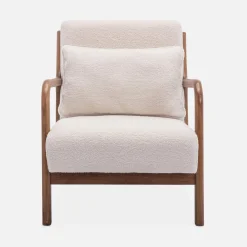 Poltrona scandinava in tessuto bouclé e legno di gomma scuro