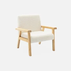 Poltrona scandinava per bambini in tessuto bouclé e legno di hevea