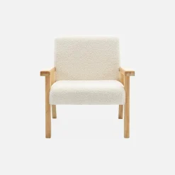 Poltrona scandinava per bambini in tessuto bouclé e legno di hevea