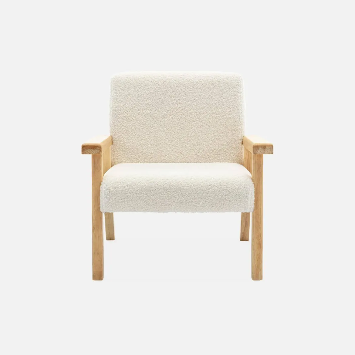Poltrona scandinava per bambini in tessuto bouclé e legno di hevea