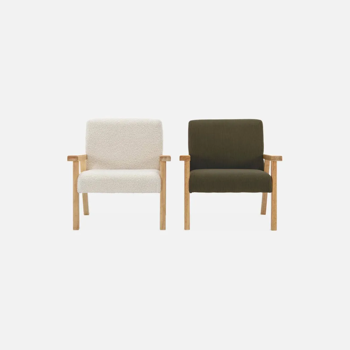 Poltrona scandinava per bambini in tessuto bouclé e legno di hevea