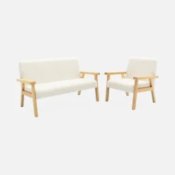 Poltrona scandinava per bambini in tessuto bouclé e legno di hevea