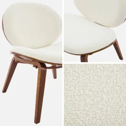 Poltrona con finiture effetto legno curvato e tessuto bouclé