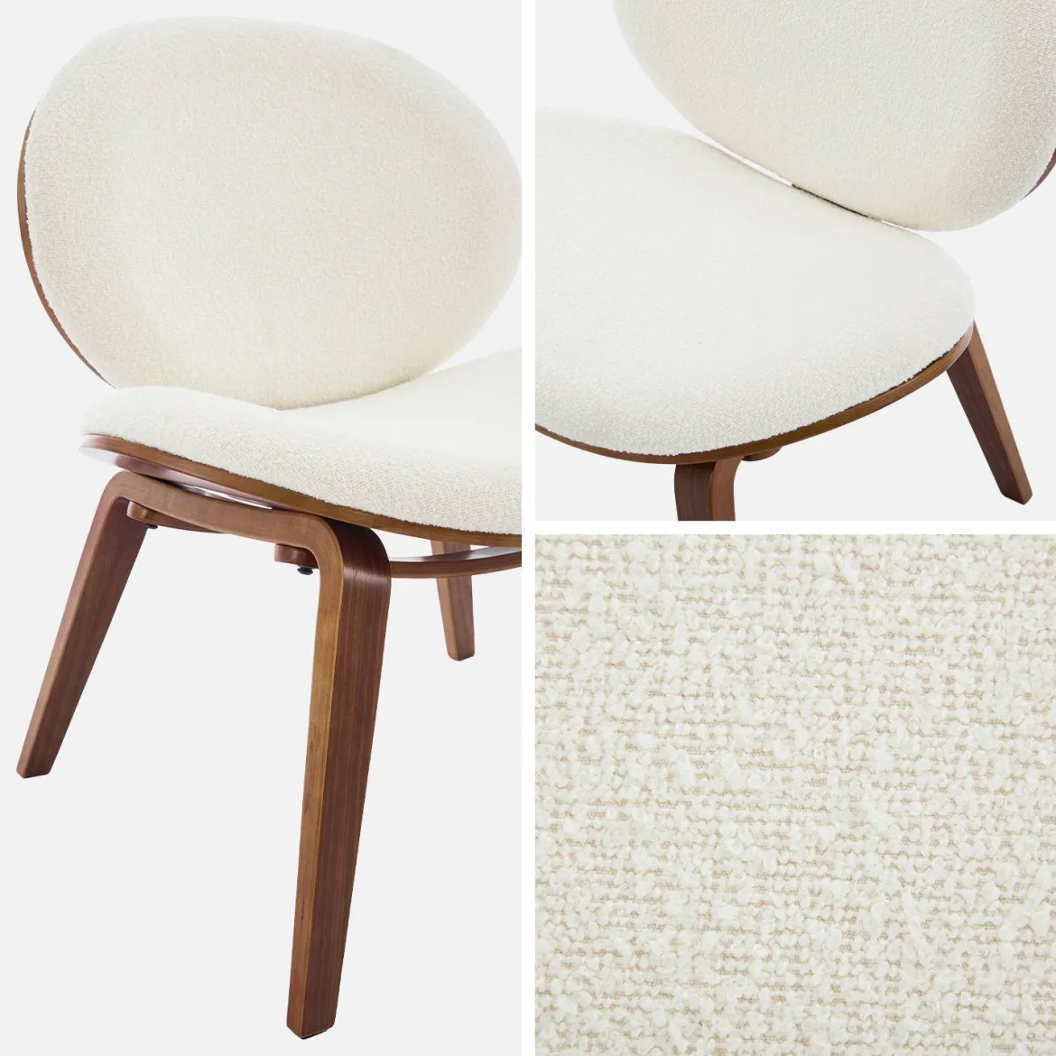 Poltrona con finiture effetto legno curvato e tessuto bouclé