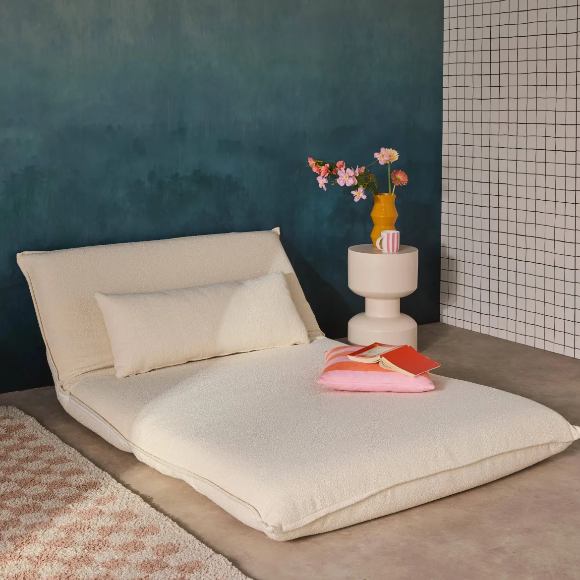 Poltrona letto convertibile bouclé strutturata, 2 posti