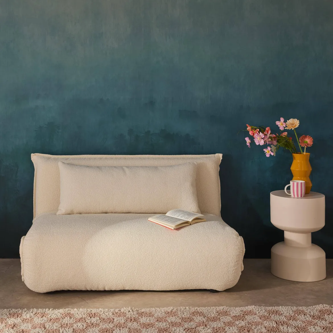 Poltrona letto convertibile bouclé strutturata, 2 posti