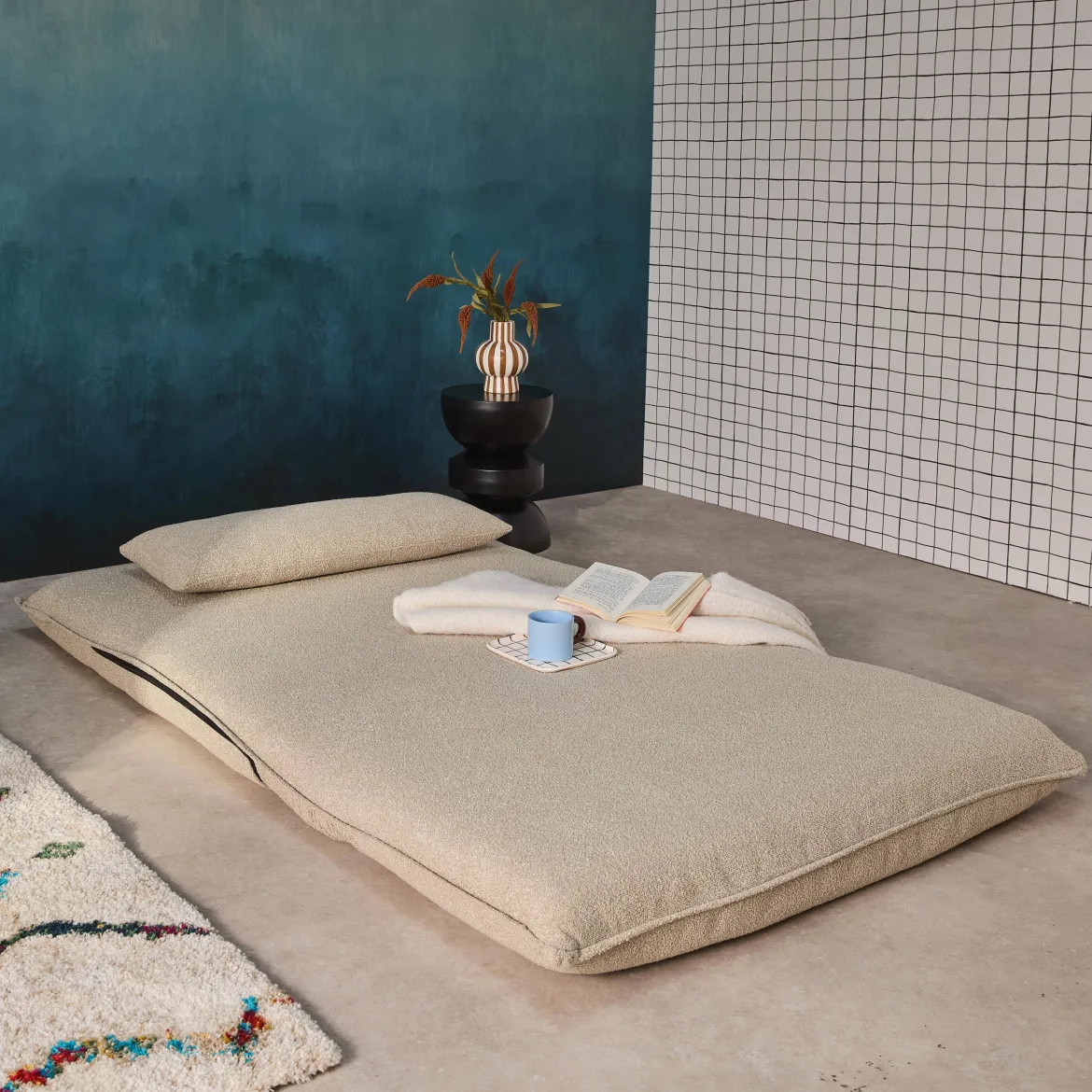 Poltrona letto convertibile bouclé strutturata, 2 posti