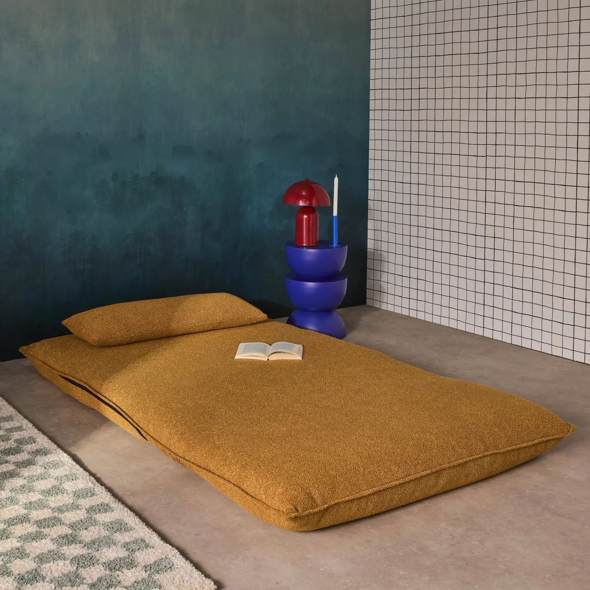 Poltrona letto convertibile bouclé strutturata, 2 posti