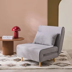 Poltrona letto convertibile tessuto con piedi in legno