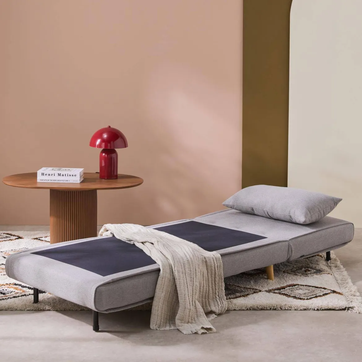 Poltrona letto convertibile tessuto con piedi in legno
