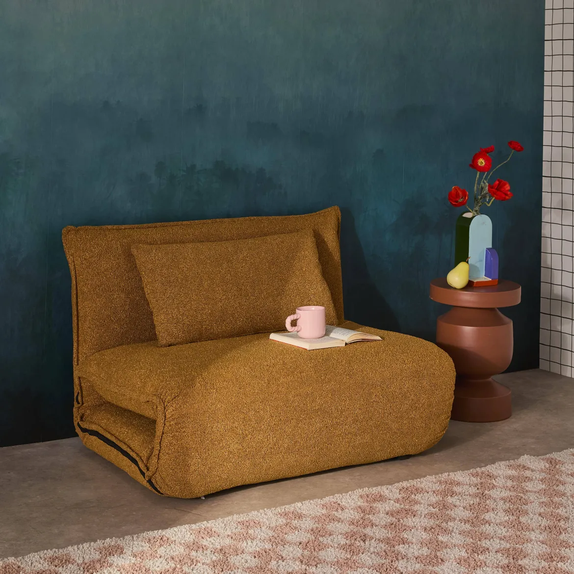 Poltrona letto trasformabile bouclé testurizzato