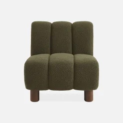 Poltrona relax con gambe rotonde in legno e tessuto bouclé