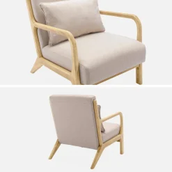Poltrona scandinava in legno e tessuto con braccioli