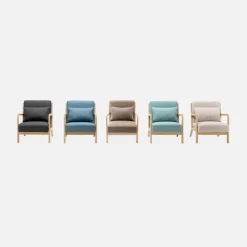 Poltrona scandinava in legno e tessuto con braccioli