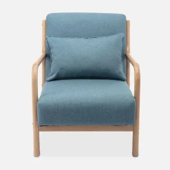 Poltrona scandinava in legno e tessuto con braccioli