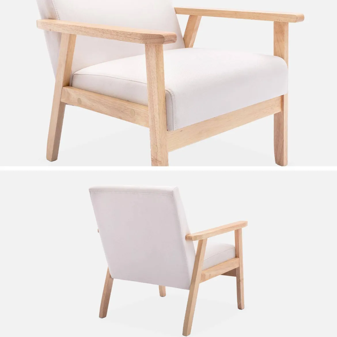 Poltrona scandinava in legno e tessuto
