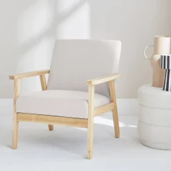 Poltrona scandinava in legno e tessuto