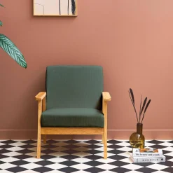 Poltrona scandinava in legno e velluto a coste
