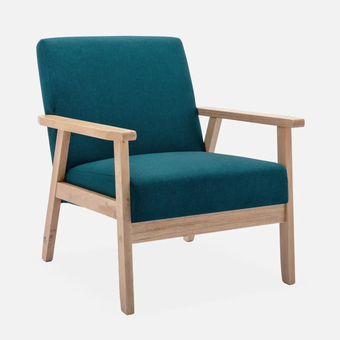 Poltrona scandinava in legno e tessuto