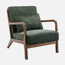 Poltrona scandinava in velluto e legno di hevea tinto noce scuro