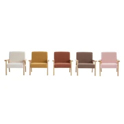 Poltrona scandinava per bambini in tessuto bouclé e legno di hevea