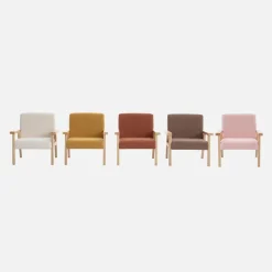 Poltrona scandinava per bambini in tessuto bouclé e legno di hevea
