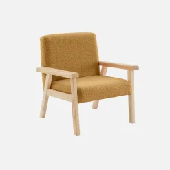 Poltrona scandinava per bambini in tessuto bouclé e legno di hevea