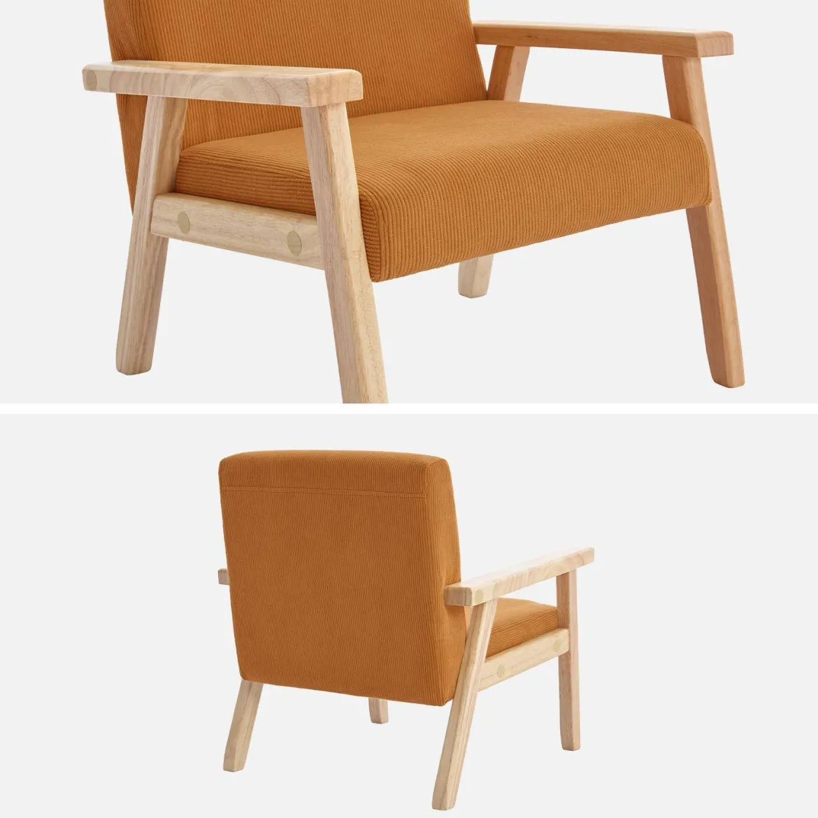 Poltrona scandinava per bambini in velluto a coste e legno di hevea